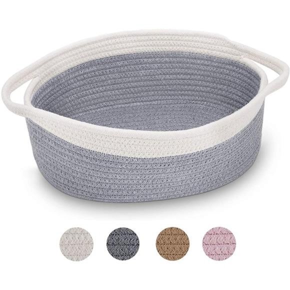 Small Woven Basket 12"x 8" x 5" Cute Rope Room Shelf Storage Basket Cat Dog Toys - Picture 1 of 6